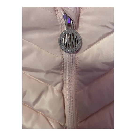 dkny Pink Hooded Puffer Jacket With Dark Pink Sequins Size 18 months - Picture 4 of 6